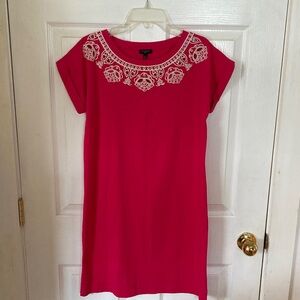 Talbots Embroidered Neckline  Fuchsia Shift Dress